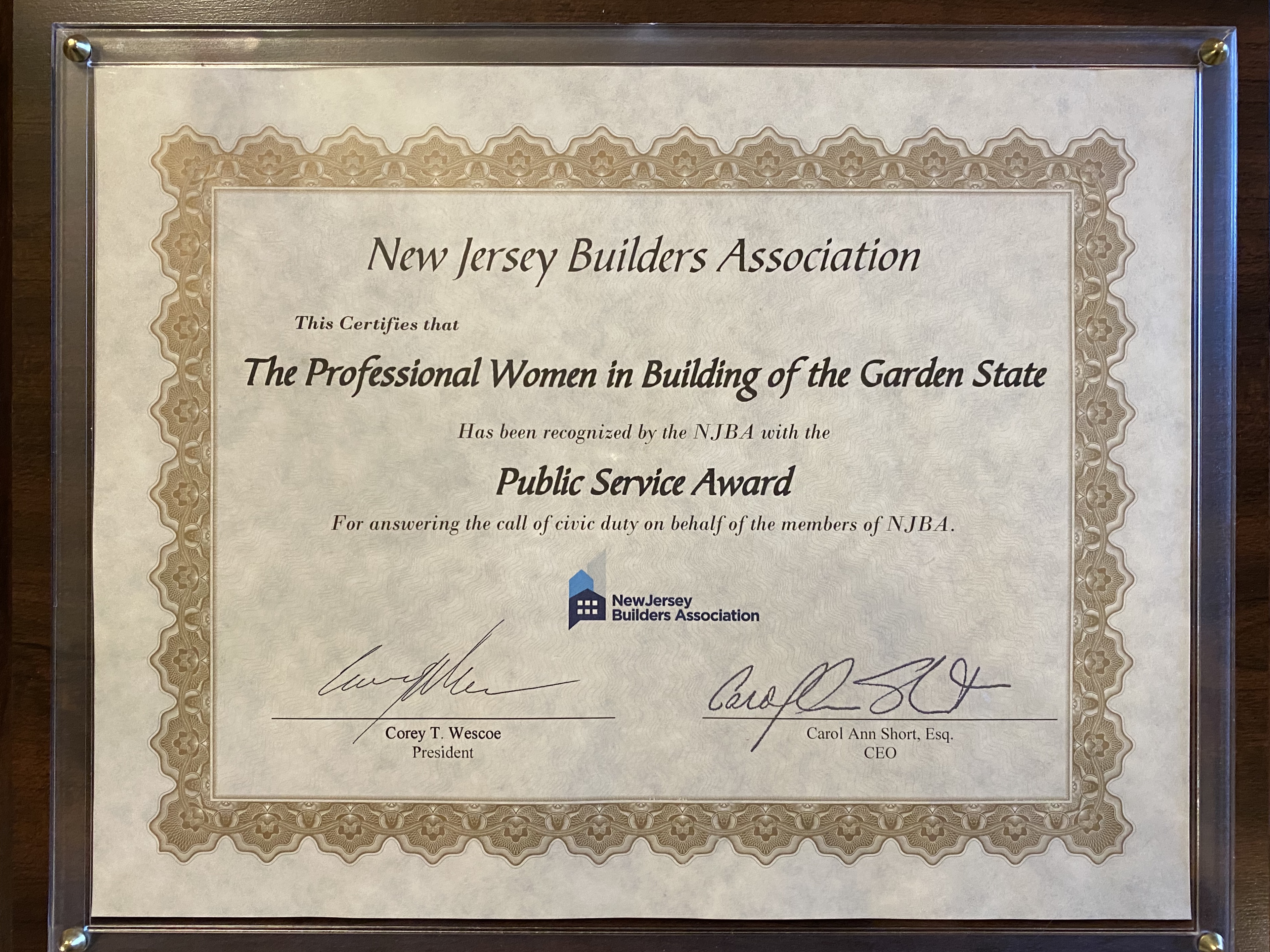 Professional Women in Building of the Garden State NJBA Award